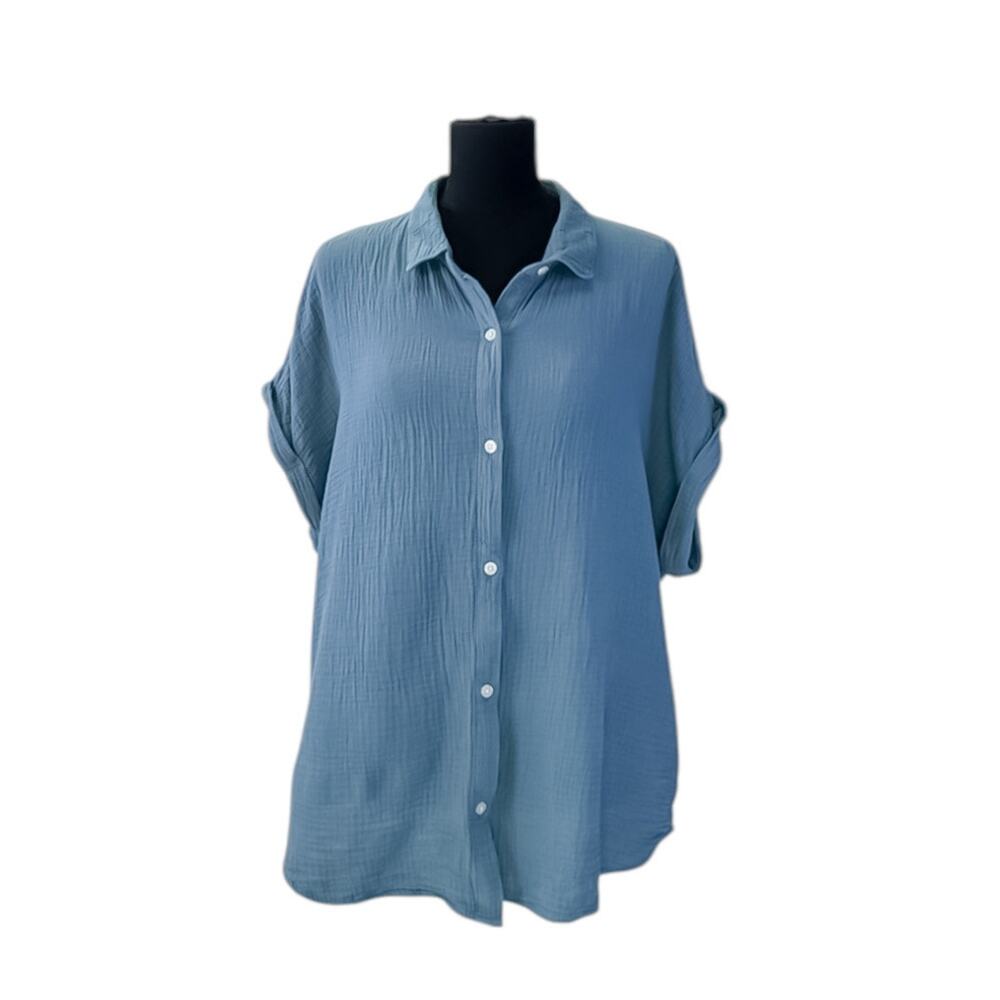 Jessica Simpson Blue Cotton Gauze Relaxed Lightweight Button-Up Top Women's XL